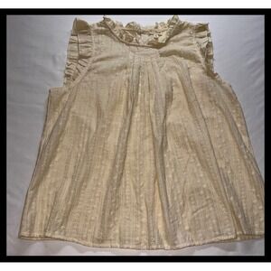 Hem & Thread Top Womens Large Cream Ruffle Eyelet Sleeveless Boho